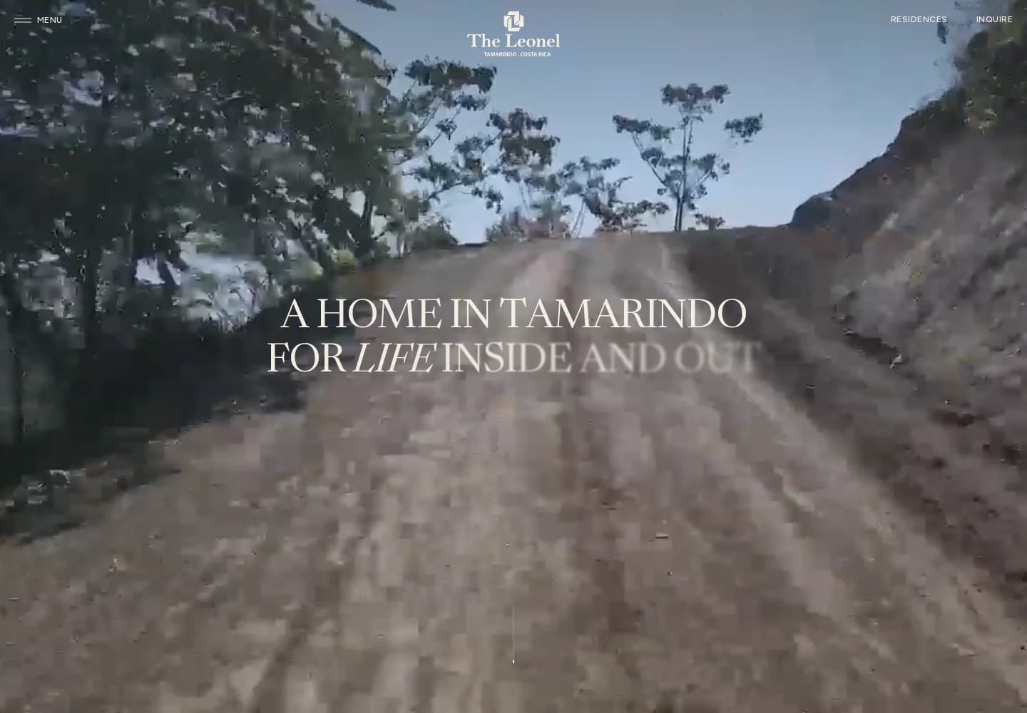 The Leonel desktop homepage experience in Tamarindo, Costa Rica